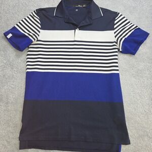 RLX Ralph Lauren Mens Striped Colorblock Golf Polo Shirt Navy Blue White S
